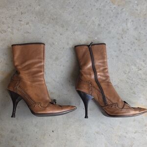 PRADA Vintage Leather Mid-Calf Heeled Boots